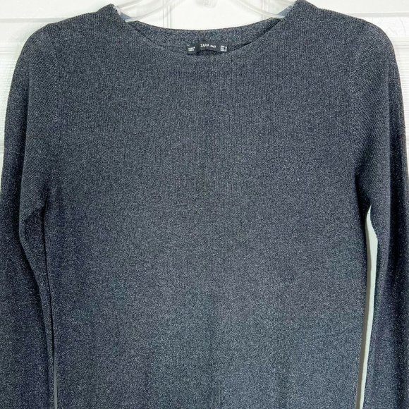 Zara Womens Black Metallic Crew Neck Pullover Asymmetrical Knit Sweater Sz M - Picture 4 of 9